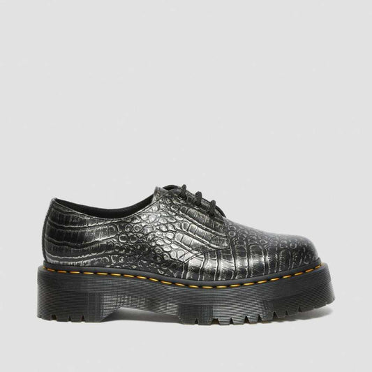 DR. MARTENS - Chaussures à lacets 1461 QUAD CROC - Gunmetal