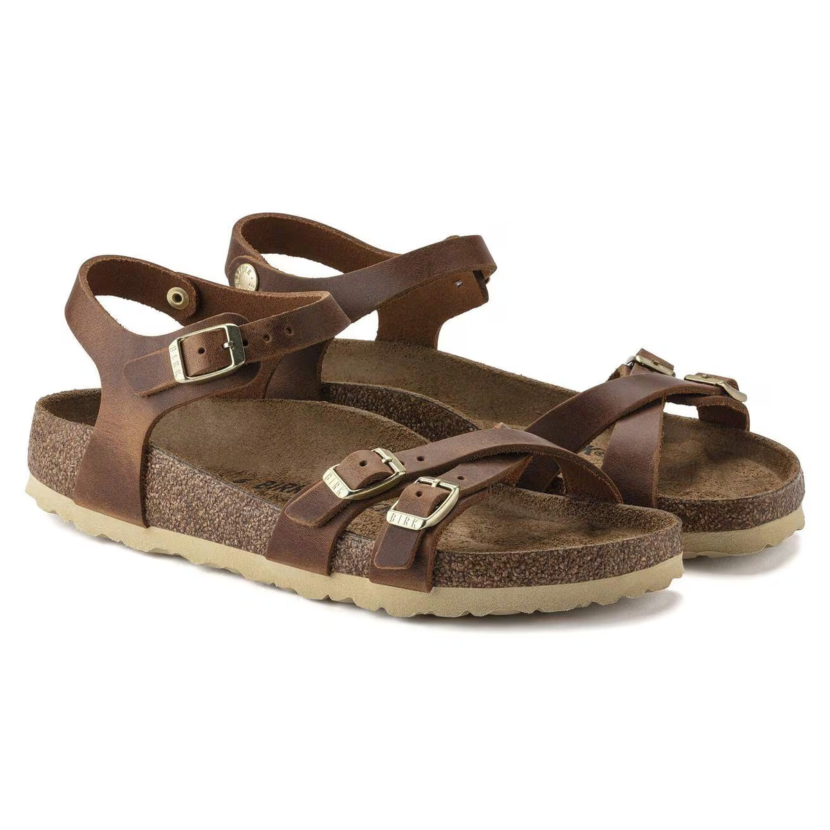 BIRKENSTOCK - Sandales KUMBA - Cuir huilé - Cognac