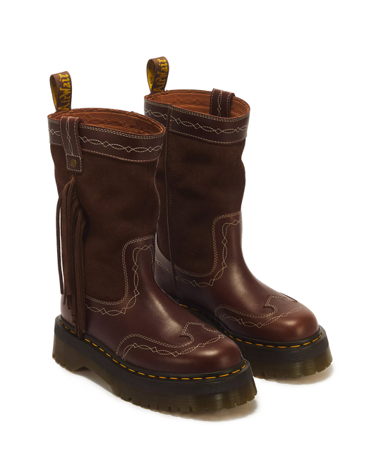DR. MARTENS - Boots Quad Mid - Cuir et Daim - Dark brown