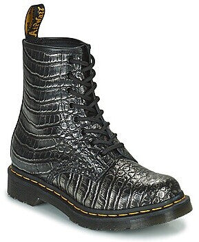 DR. MARTENS - Bottines 1460 CROC Gunmetal - Effet croco - Noir