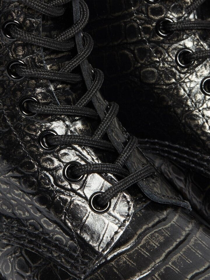 DR. MARTENS - Bottines 1460 CROC Gunmetal - Effet croco - Noir