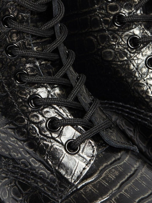 DR. MARTENS - Bottines 1460 CROC Gunmetal - Effet croco - Noir