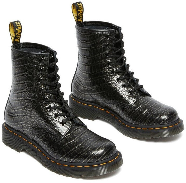 DR. MARTENS - Bottines 1460 CROC Gunmetal - Effet croco - Noir
