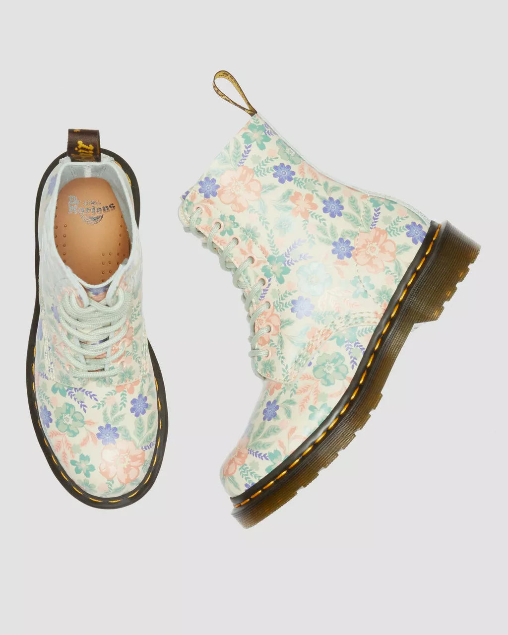DR. MARTENS - Bottines 1460 FLORAL CLOUD - Crème multi