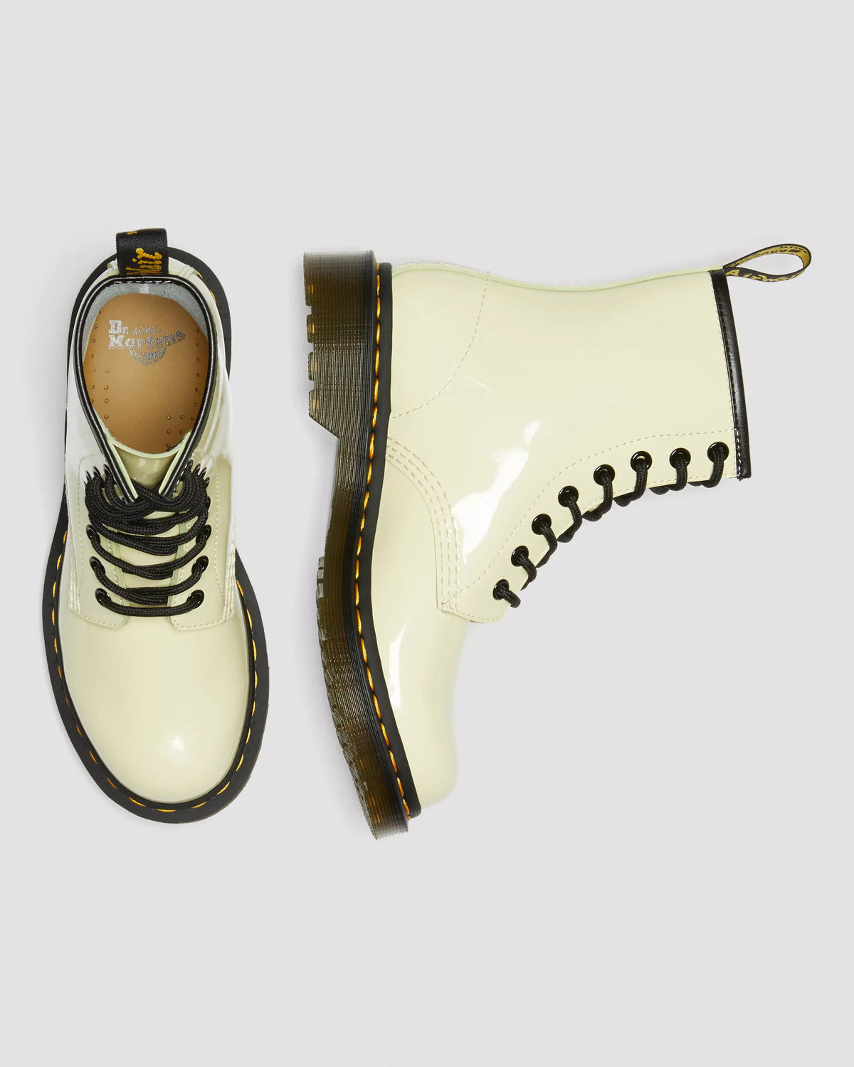DR. MARTENS - Bottines 1460 vernies à lacets - Crème