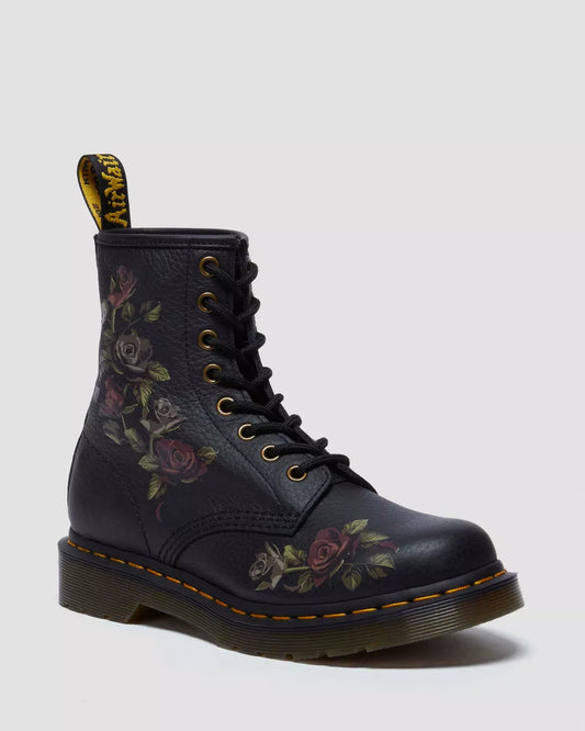 DR. MARTENS - Bottines 1460 DECAYED ROSES - Cuir - Noir