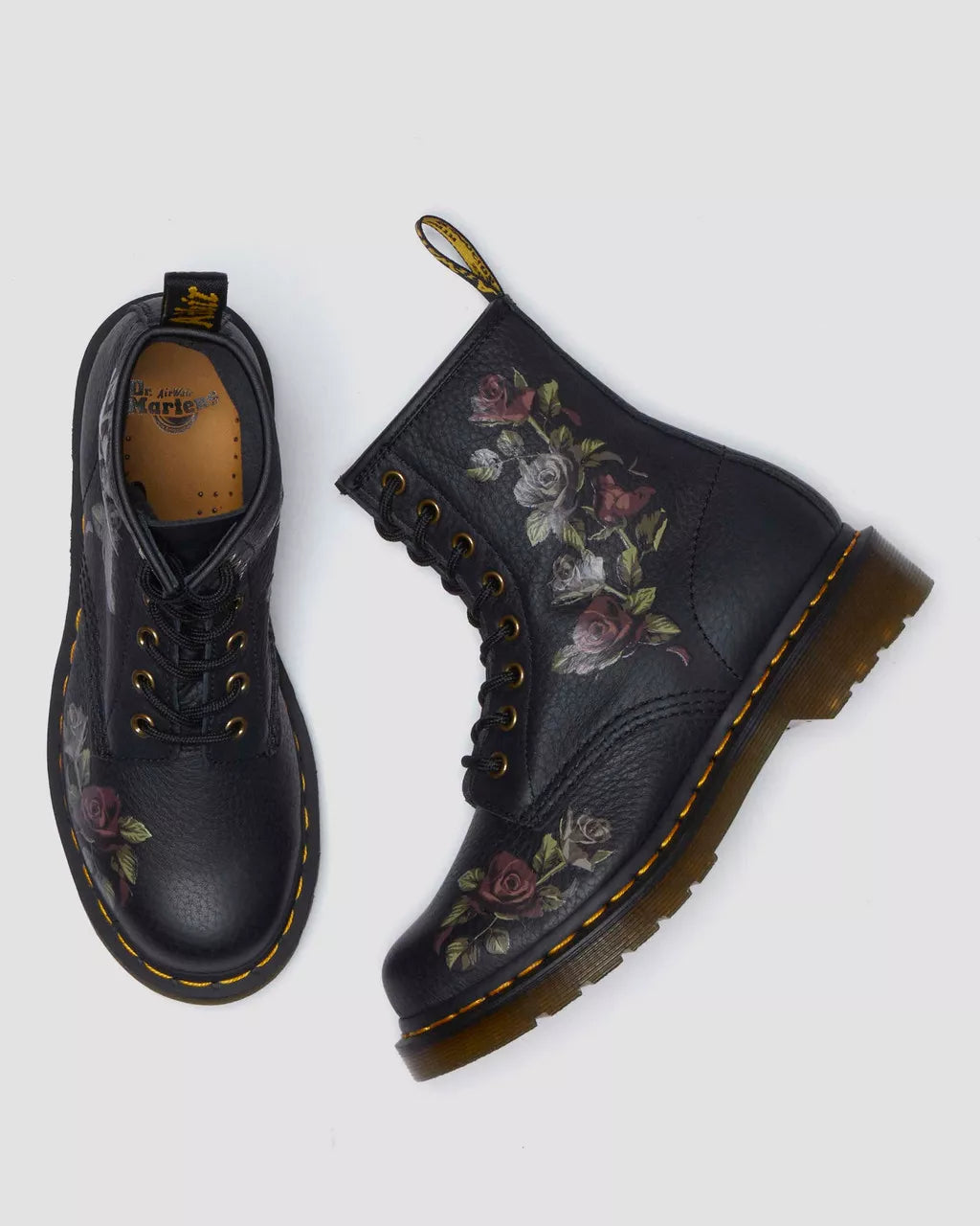DR. MARTENS - Bottines 1460 DECAYED ROSES - Cuir - Noir