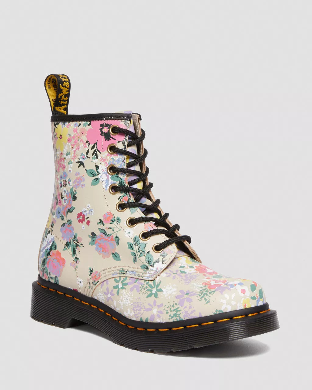 DR. MARTENS - Bottines 1460 FLORAL - Cuir - Beige multi