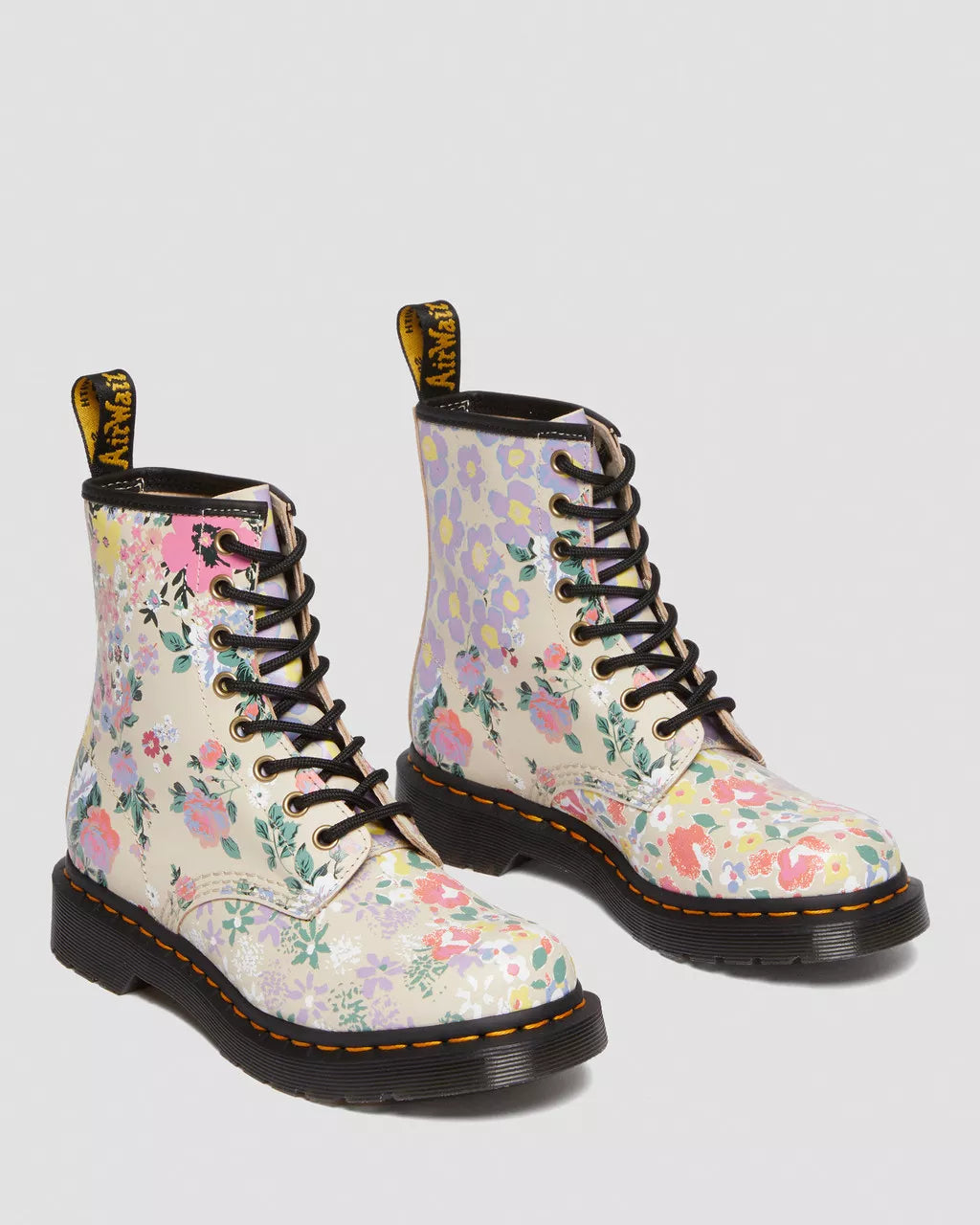 DR. MARTENS - Bottines 1460 FLORAL - Cuir - Beige multi