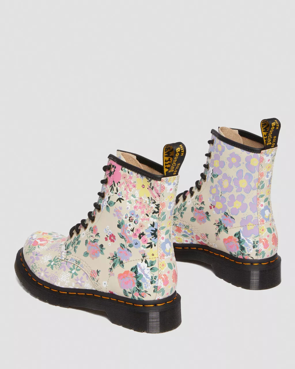DR. MARTENS - Bottines 1460 FLORAL - Cuir - Beige multi