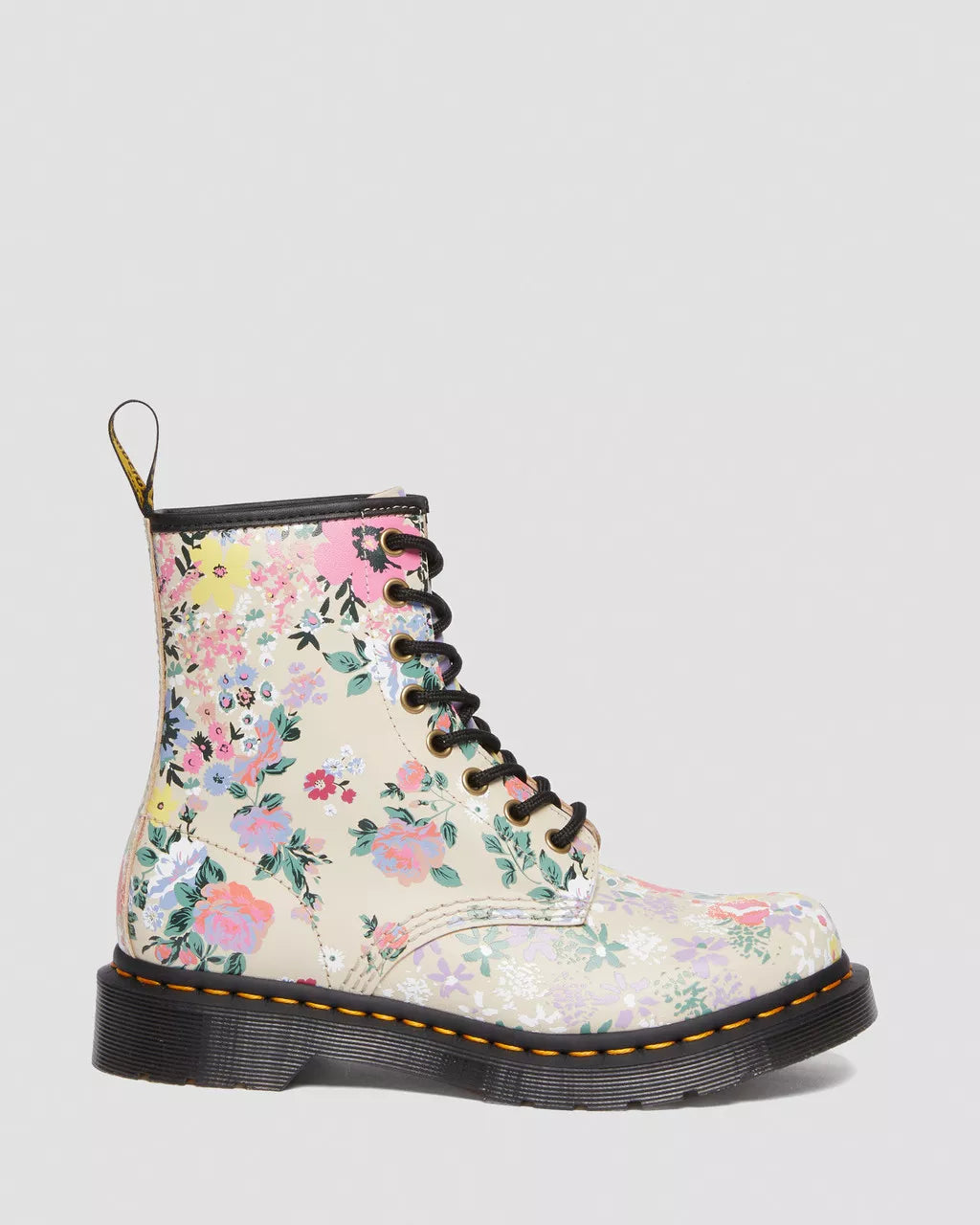 DR. MARTENS - Bottines 1460 FLORAL - Cuir - Beige multi