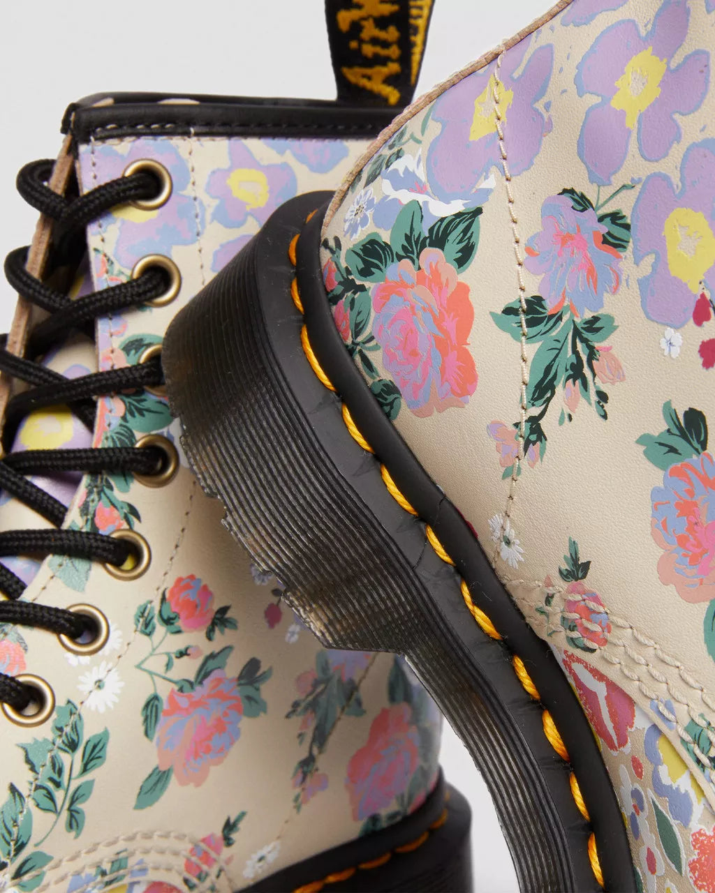 DR. MARTENS - Bottines 1460 FLORAL - Cuir - Beige multi