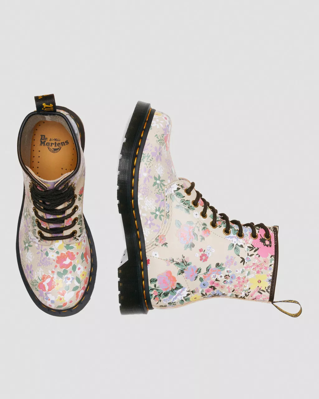 DR. MARTENS - Bottines 1460 FLORAL - Cuir - Beige multi