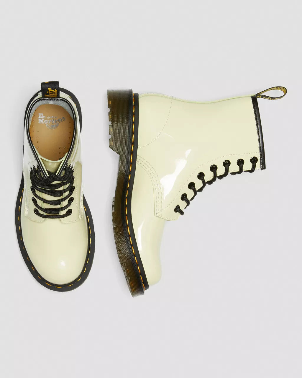 DR. MARTENS - Bottines 1460 vernies à lacets - Crème