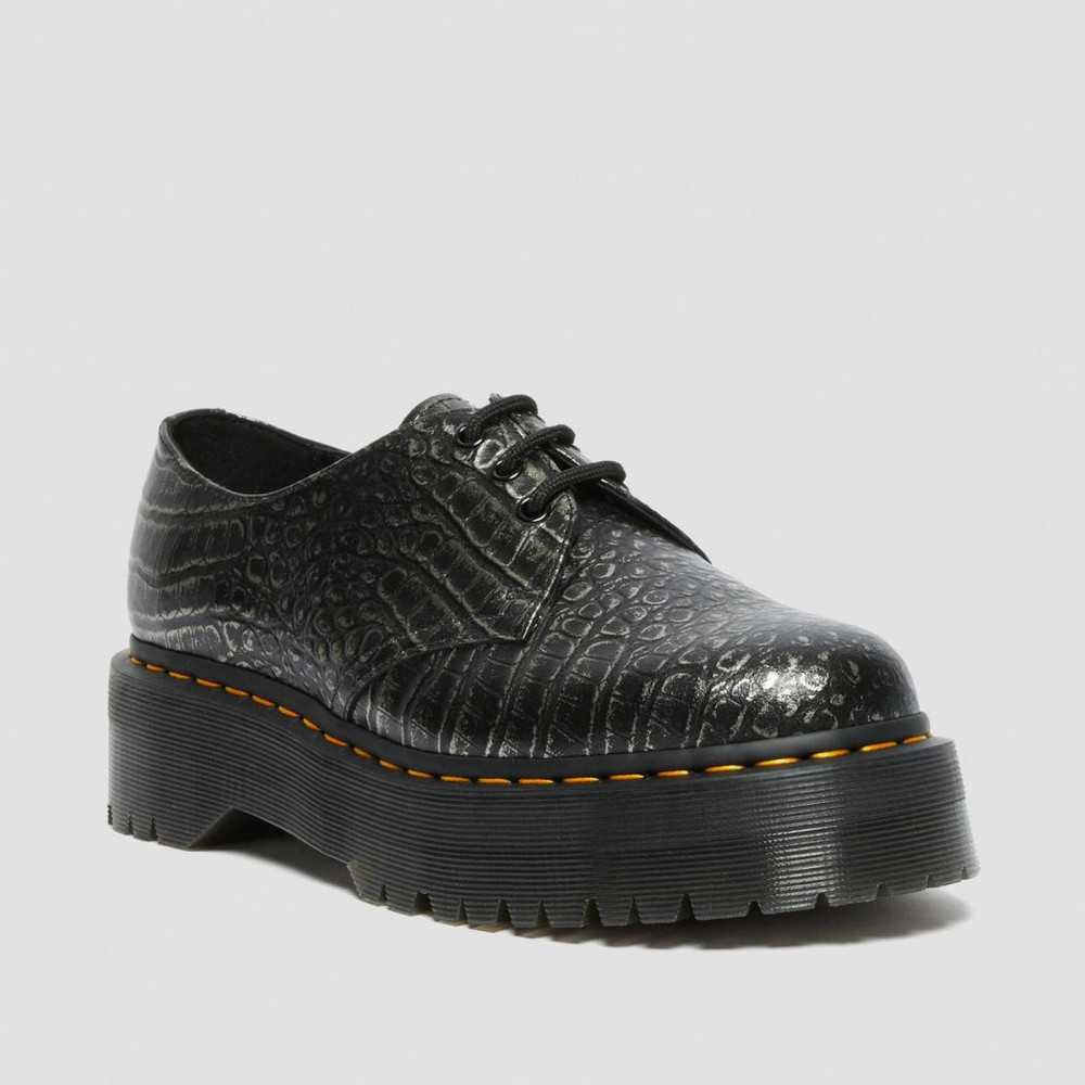 DR. MARTENS - Chaussures à lacets 1461 QUAD CROC - Gunmetal