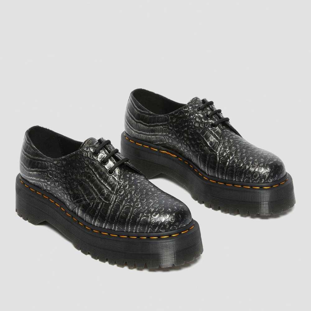 DR. MARTENS - Chaussures à lacets 1461 QUAD CROC - Gunmetal