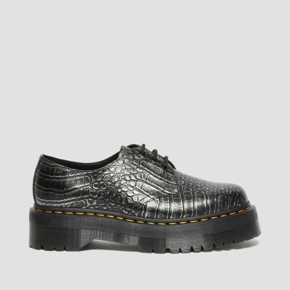 DR. MARTENS - Chaussures à lacets 1461 QUAD CROC - Gunmetal