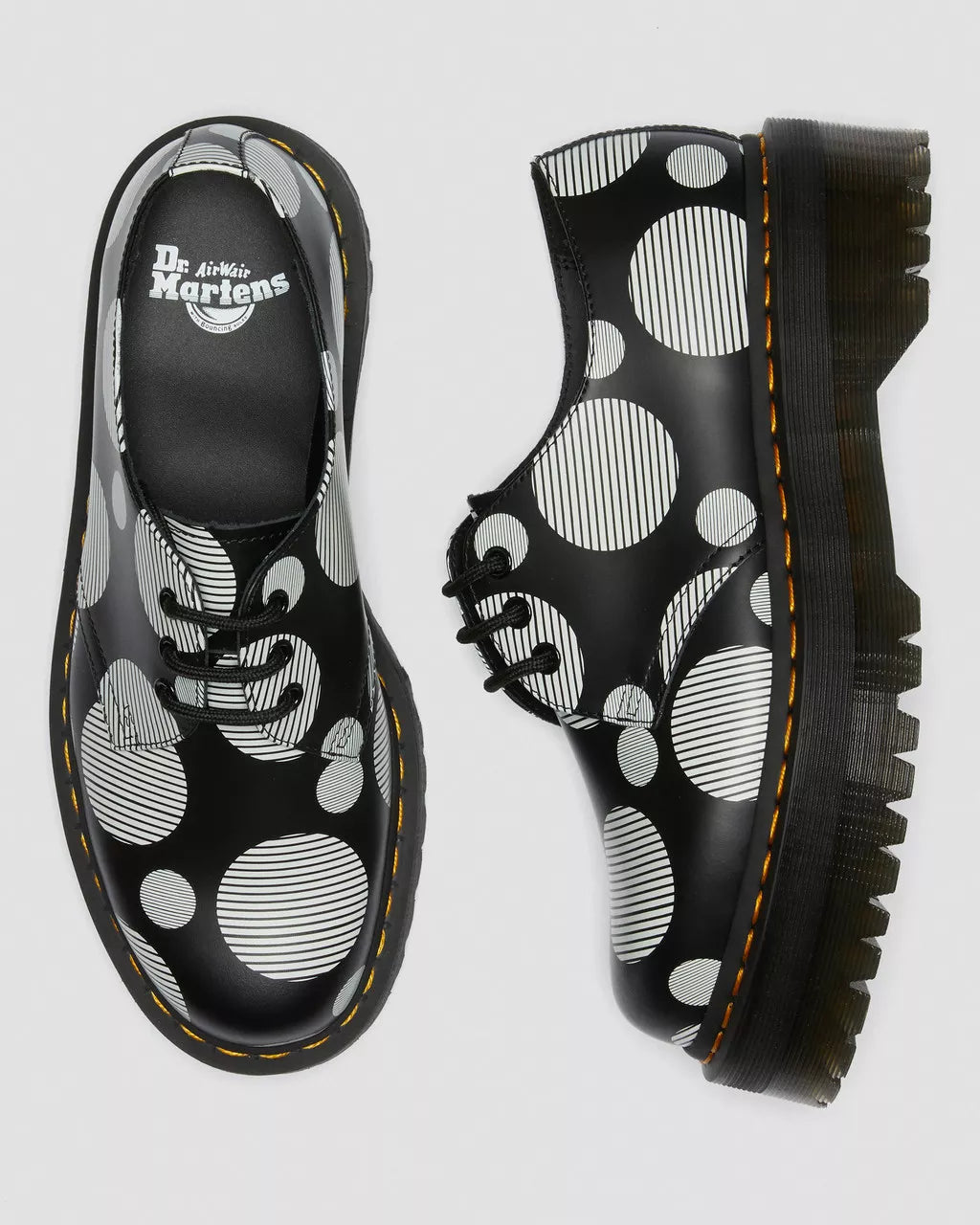 DR. MARTENS - Chaussures à lacets 1461 QUAD POLKA DOT - Noir et blanc