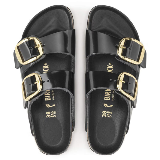 BIRKENSTOCK - Sandale ARIZONA - Grosse boucle doré - Cuir naturel vernis - Noir