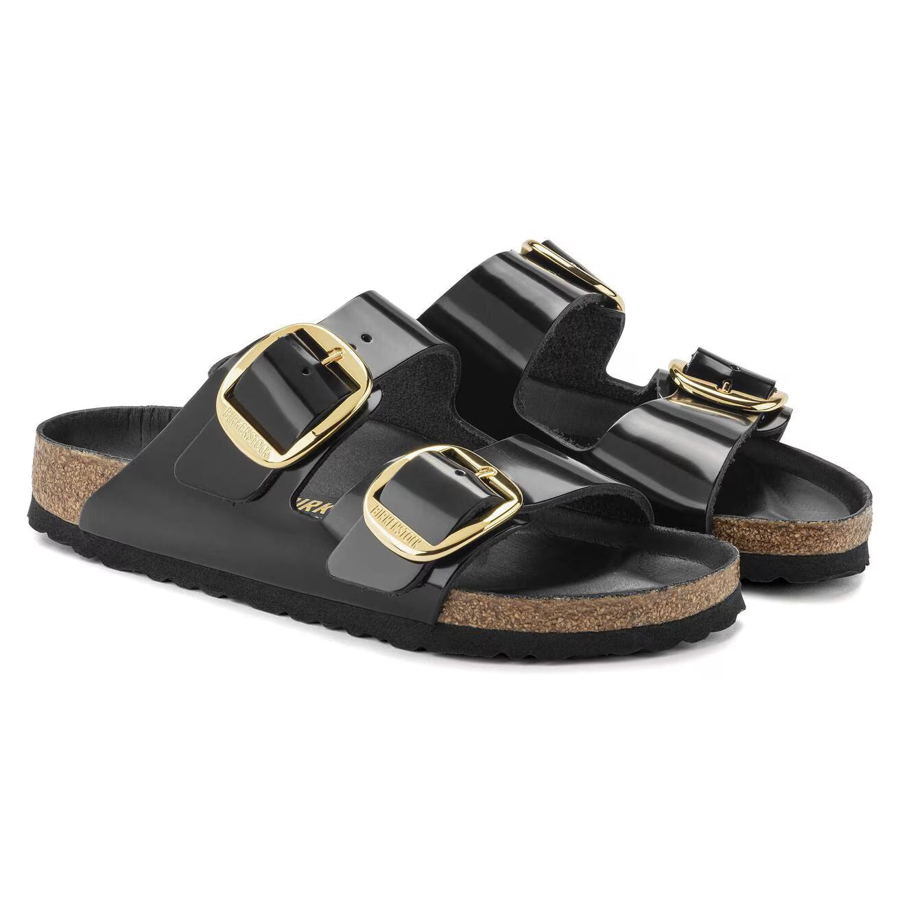 BIRKENSTOCK - Sandale ARIZONA - Grosse boucle doré - Cuir naturel vernis - Noir