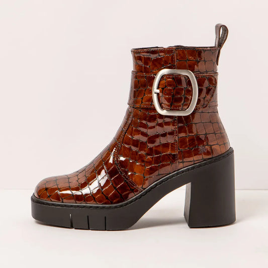 ART COMPANY - Bottine Berna - Cuir croco brillant - Marron
