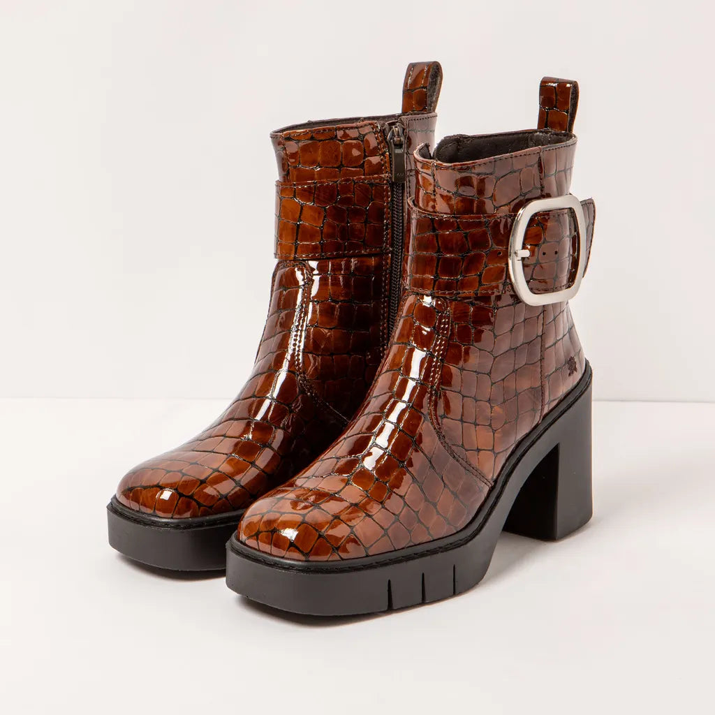 ART COMPANY - Bottine Berna - Cuir croco brillant - Marron