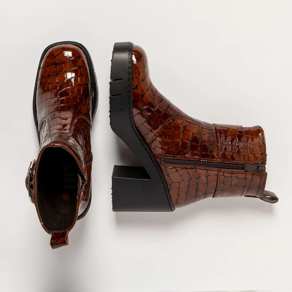 ART COMPANY - Bottine Berna - Cuir croco brillant - Marron