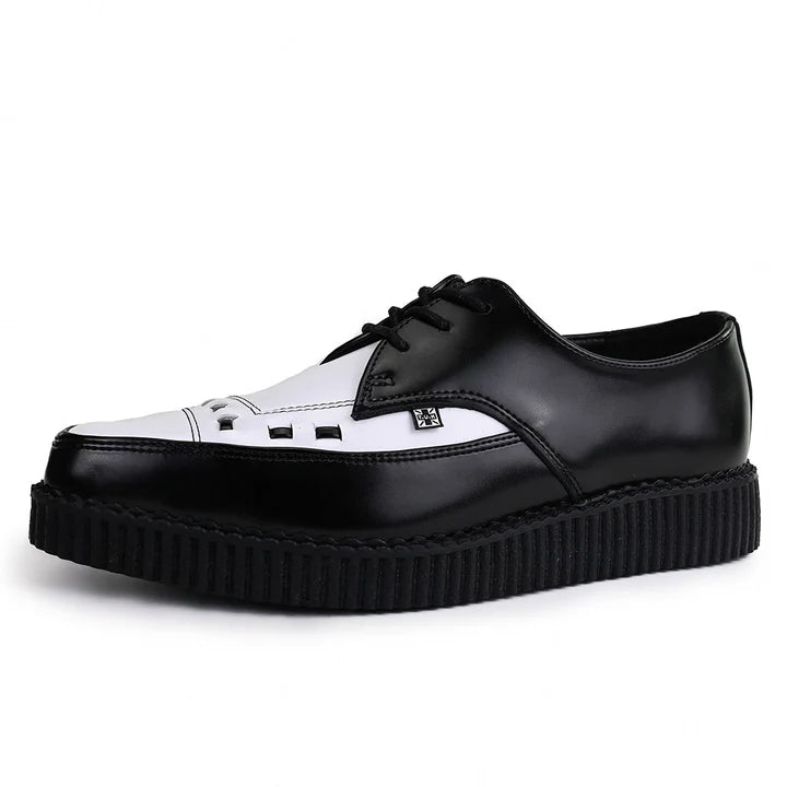 TUK - Creepers basses pointues - Cuir - Noir/blanc