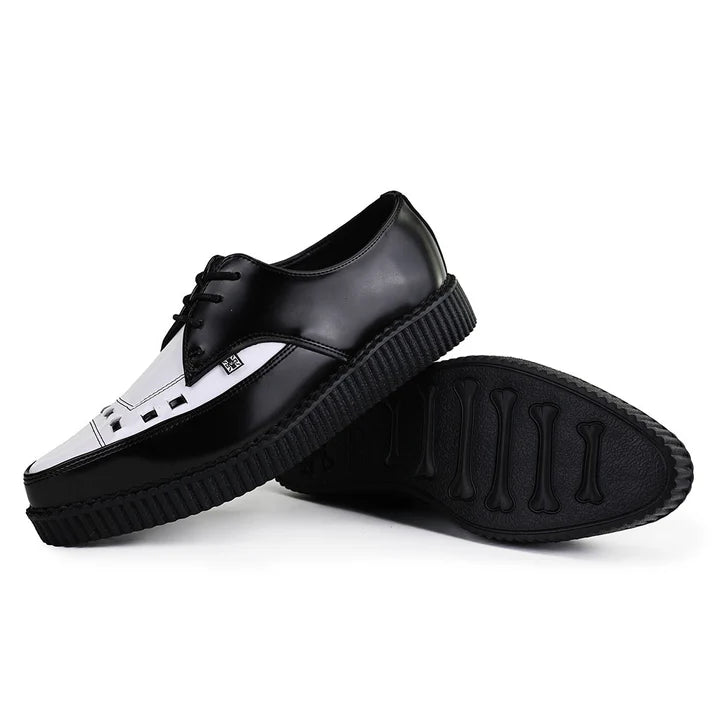 TUK - Creepers basses pointues - Cuir - Noir/blanc