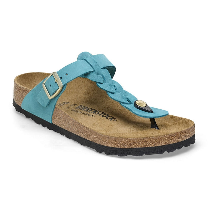 BIRKENSTOCK - Mule GIZEH tressée - Cuir huilé - Turquoise