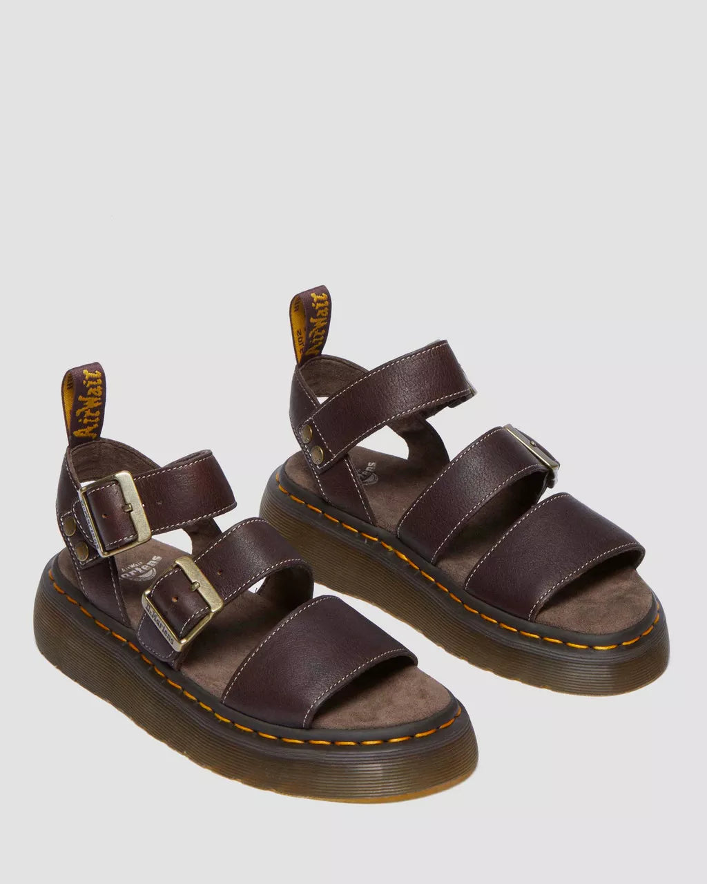 DR. MARTENS - Sandales GRYPHON QUAD - Cuir Grizzly - Marron foncé