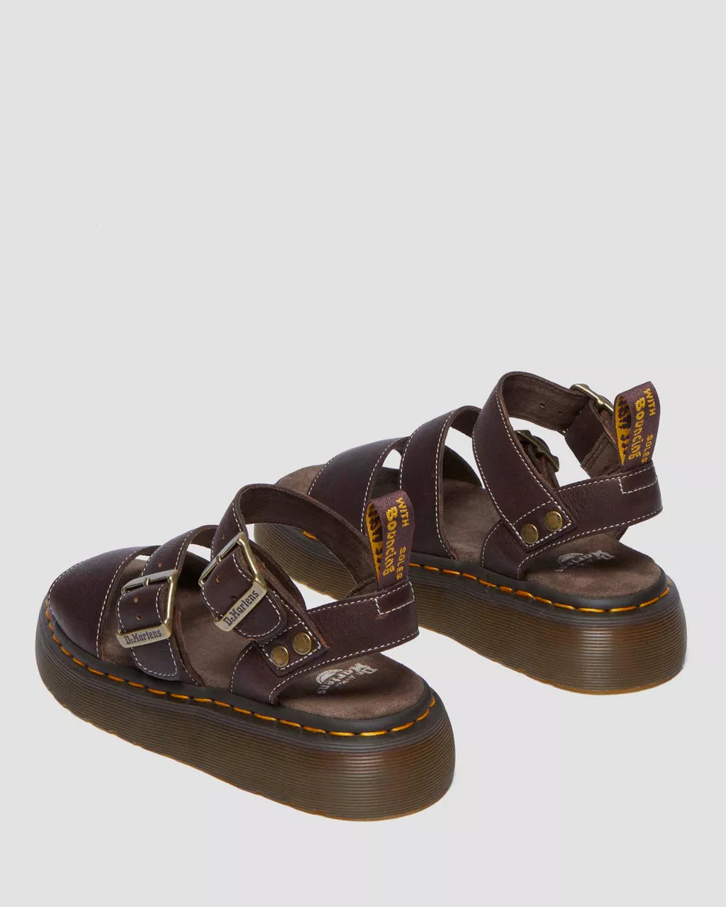DR. MARTENS - Sandales GRYPHON QUAD - Cuir Grizzly - Marron foncé