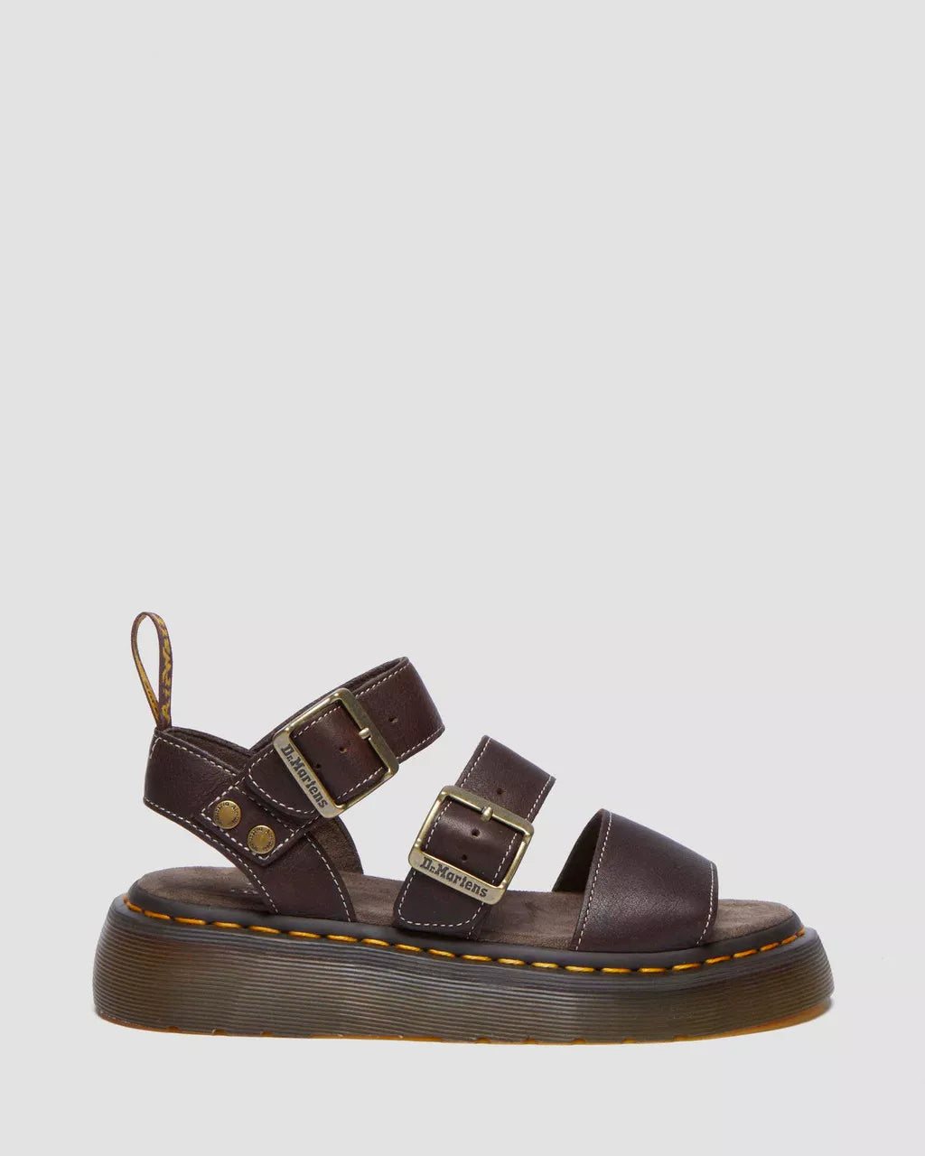 DR. MARTENS - Sandales GRYPHON QUAD - Cuir Grizzly - Marron foncé