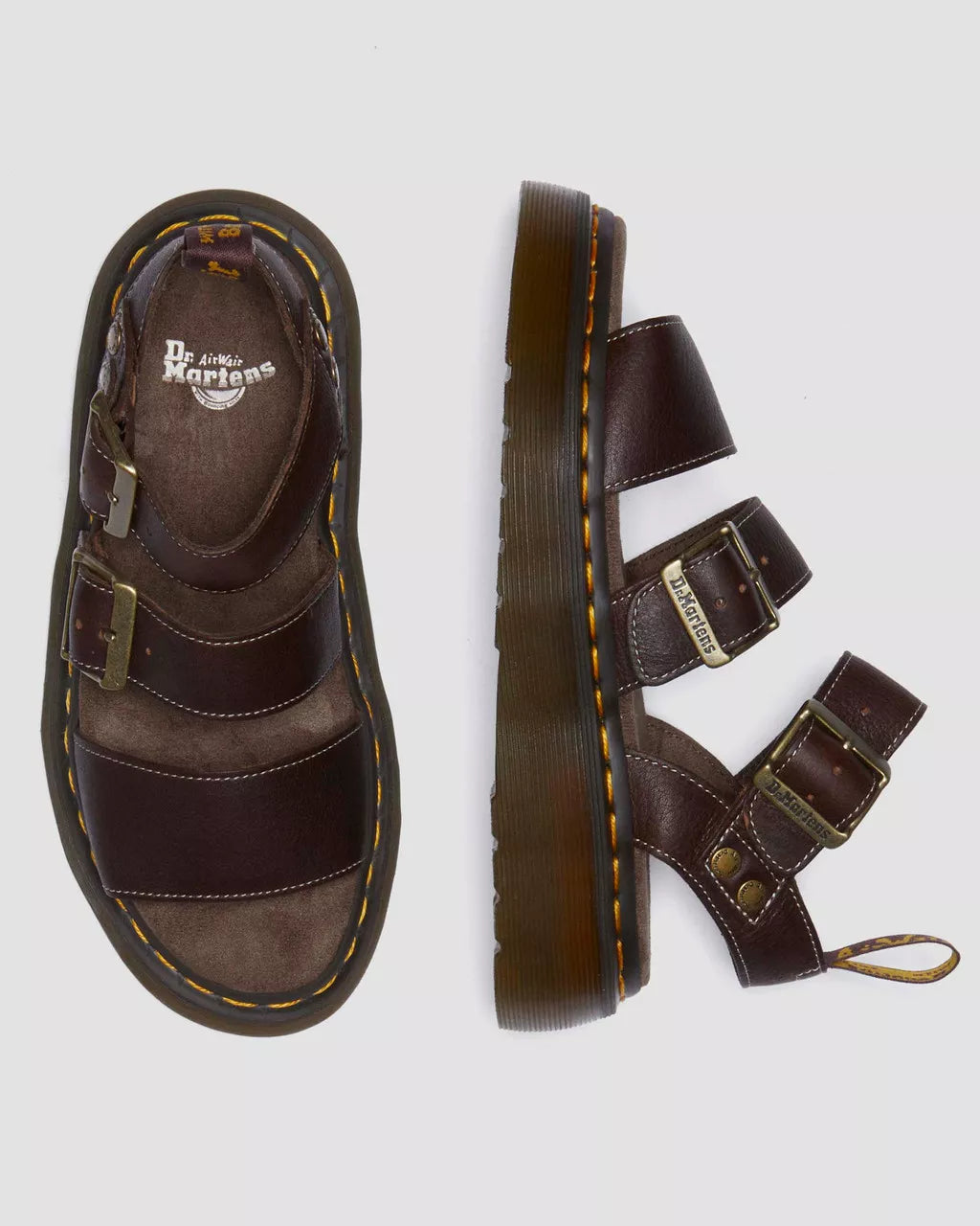 DR. MARTENS - Sandales GRYPHON QUAD - Cuir Grizzly - Marron foncé