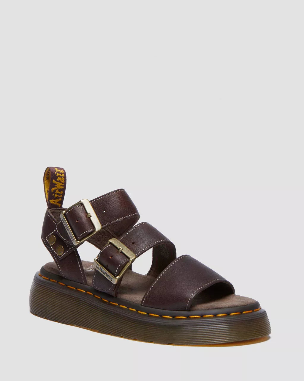 DR. MARTENS - Sandales GRYPHON QUAD - Cuir Grizzly - Marron foncé