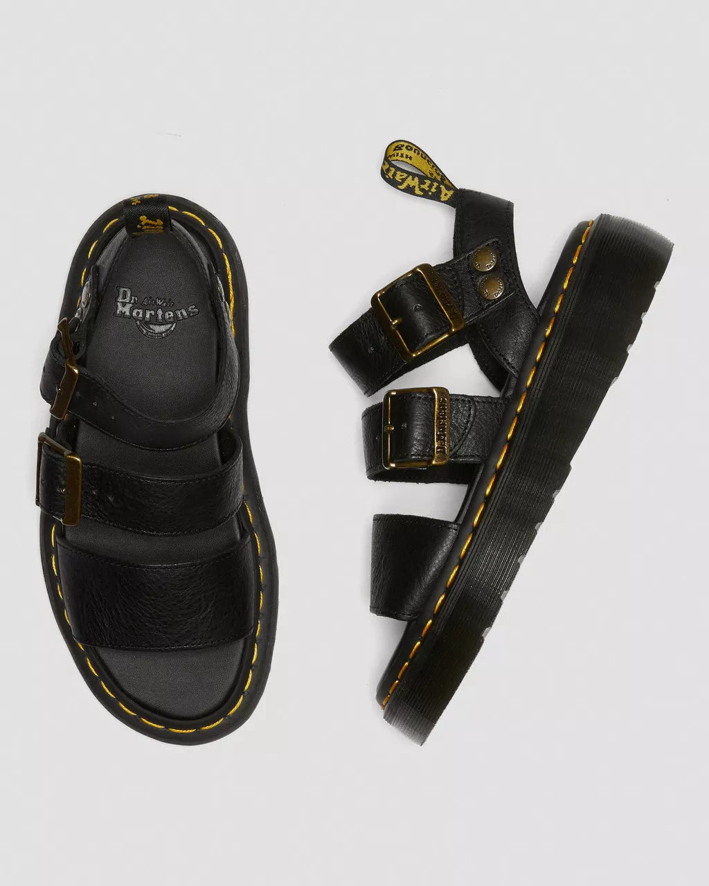 DR. MARTENS - Sandales GRYPHON QUAD - Cuir Pisa - Noir