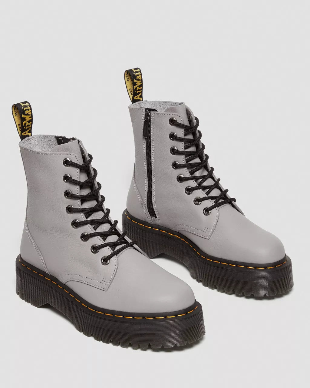 DR. MARTENS - Bottines à plateformes JADON III - Cuir Pisa - Gris zinc