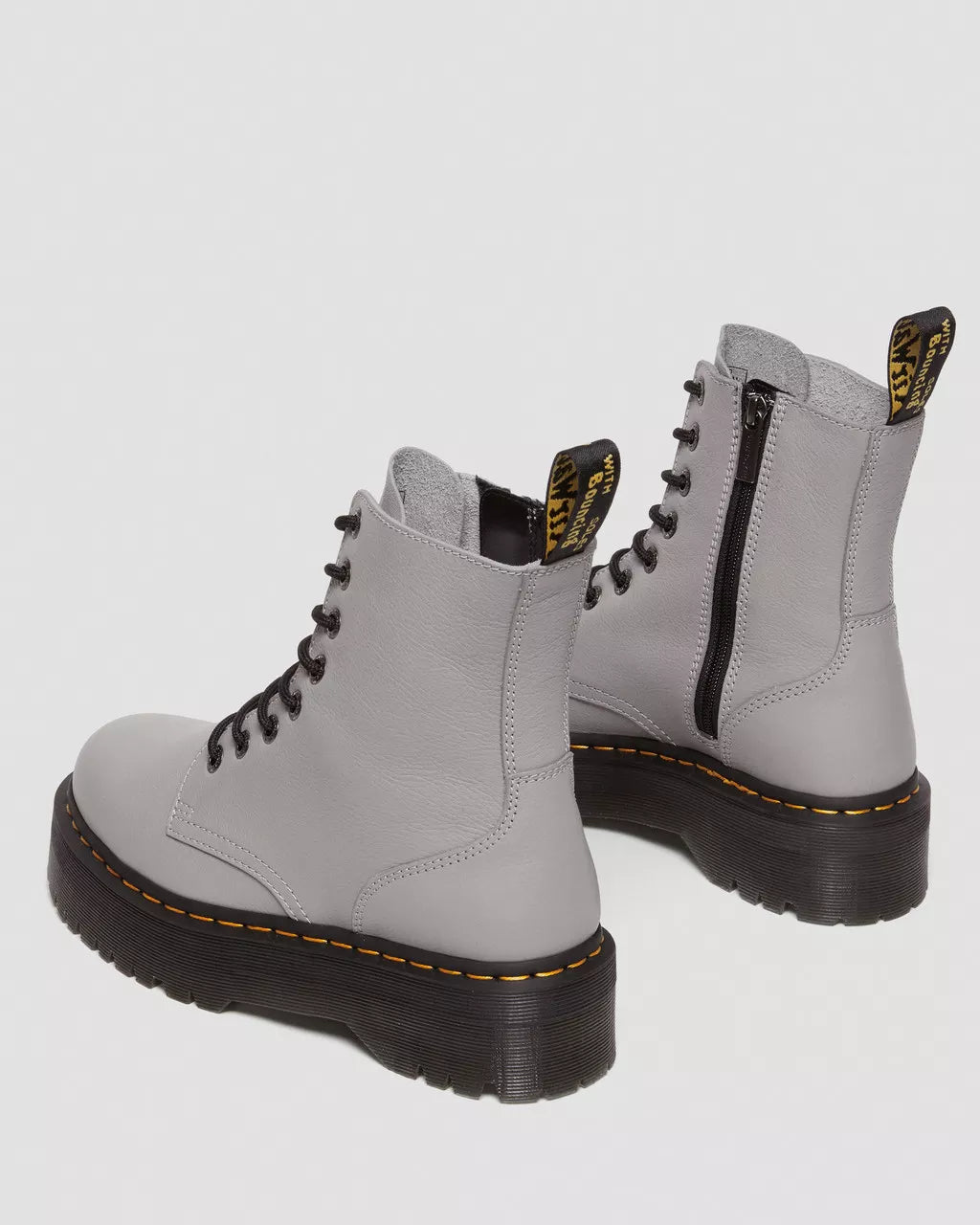 DR. MARTENS - Bottines à plateformes JADON III - Cuir Pisa - Gris zinc