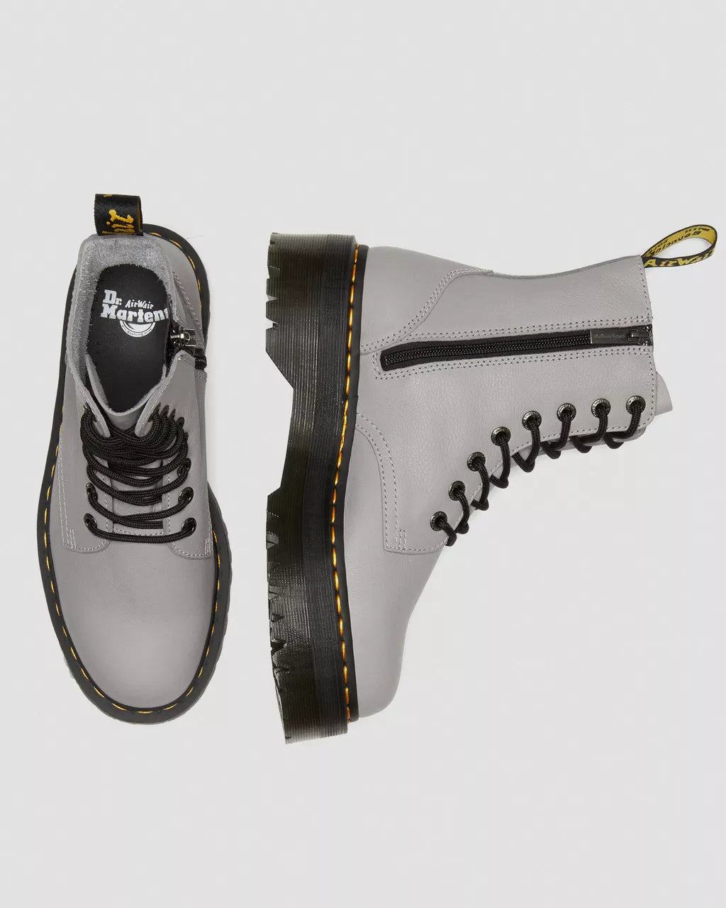 DR. MARTENS - Bottines à plateformes JADON III - Cuir Pisa - Gris zinc