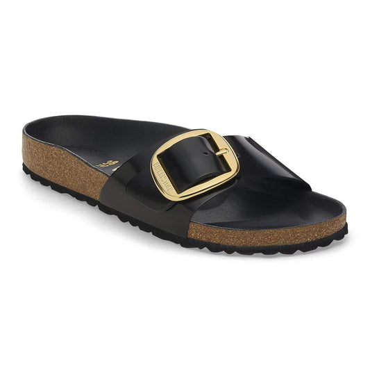 BIRKENSTOCK - Mule MADRID - Grosse boucle dorée - Cuir naturel vernis - Noir