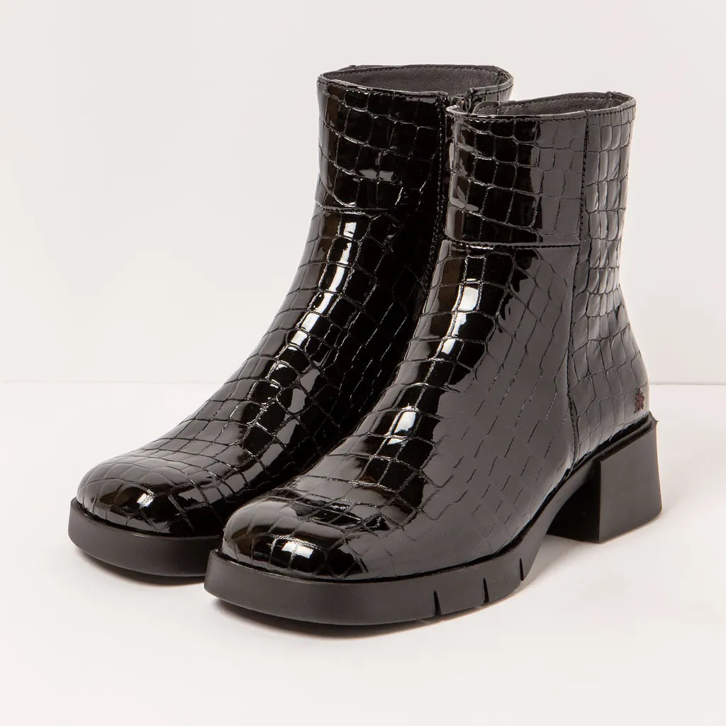 ART COMPANY - Bottine Horasan Varsovia - Cuir crocodile - Noir